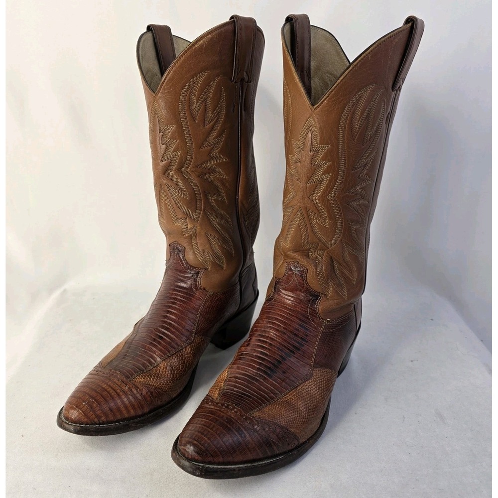 VTG Justin Mens 3810 Brown Exotic Lizard Skin Western Boots Sz 8 1/2 D